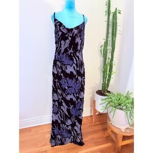 Laundry by Shelli Segal Black Blue Velvet Burnout Cowl Neck Maxi Dress Y2K prom
